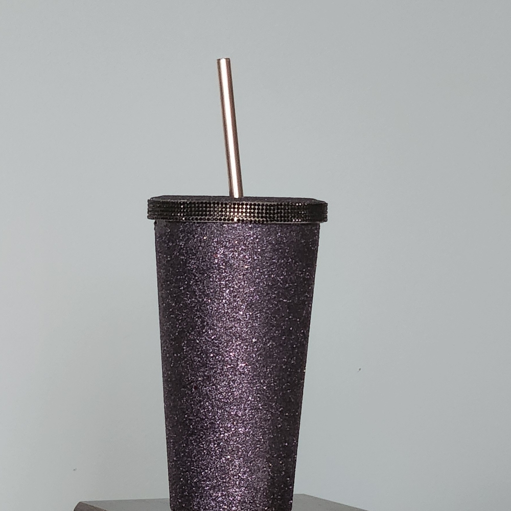 Black Glitter Tumbler with Straw